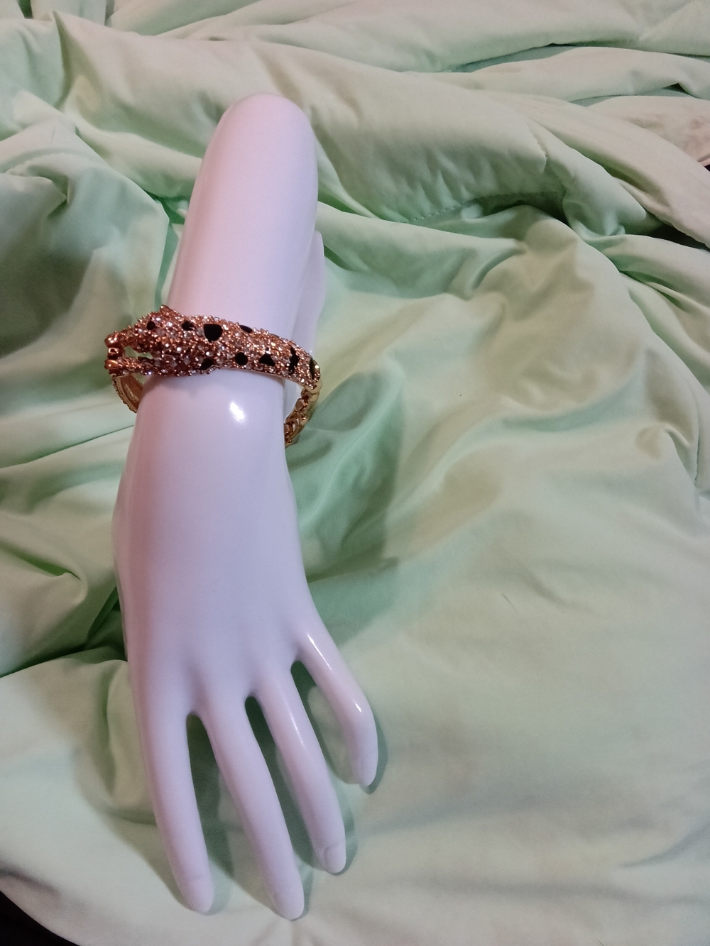 Gold-Tone Leopard Accent Crystal Bangle Bracelet - Women Jewelry